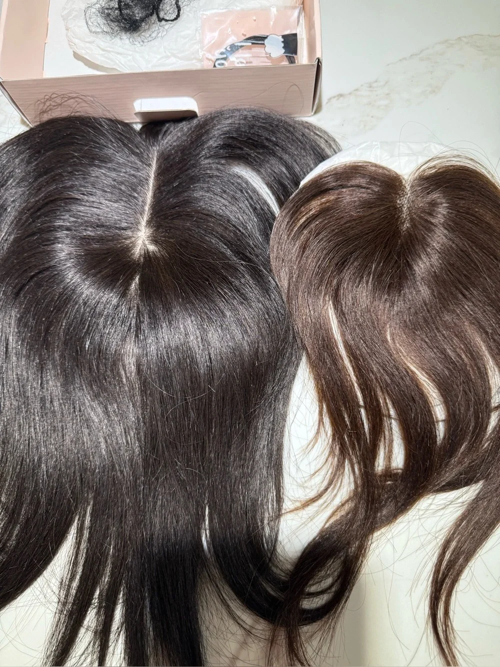 💯% HUMAN 10-12” Topper with Bangs, Straight Dark Brown/Almost Black